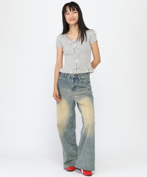 3.3 Field Trip （3.3フィールドトリップ）の「3.3 Field Trip／裾レースリボンカーディガン（ニット/セーター・レディース・ブラック/アイボリー/ダークグレー/ライトグレー・FREE）」の13枚目の写真