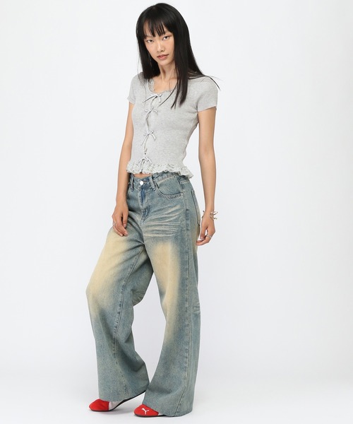 3.3 Field Trip （3.3フィールドトリップ）の「3.3 Field Trip／裾レースリボンカーディガン（ニット/セーター・レディース・ブラック/アイボリー/ダークグレー/ライトグレー・FREE）」の14枚目の写真