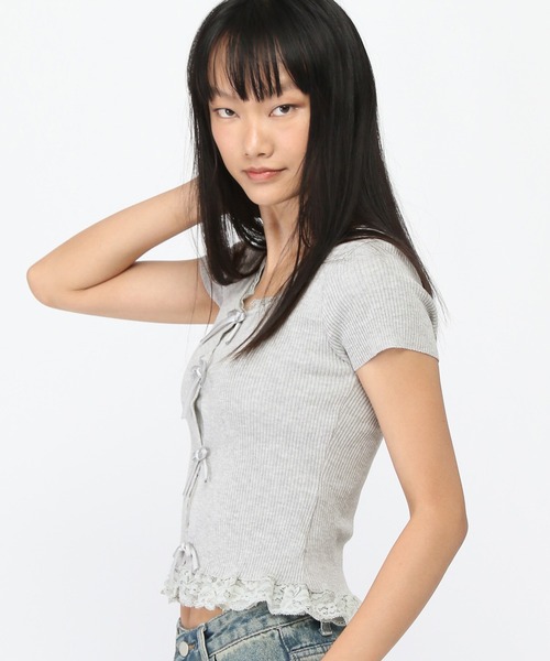 3.3 Field Trip （3.3フィールドトリップ）の「3.3 Field Trip／裾レースリボンカーディガン（ニット/セーター・レディース・ブラック/アイボリー/ダークグレー/ライトグレー・FREE）」の17枚目の写真