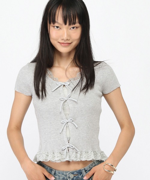 3.3 Field Trip （3.3フィールドトリップ）の「3.3 Field Trip／裾レースリボンカーディガン（ニット/セーター・レディース・ブラック/アイボリー/ダークグレー/ライトグレー・FREE）」の18枚目の写真