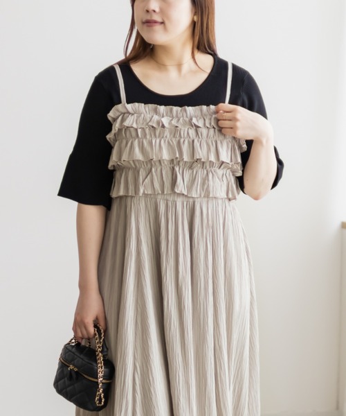 CLETTE(クレット)の「レイヤードフリルキャミワンピース(ワンピース・レディース・ブラック/ベージュ/チャコールグレー・4L/3L/LL)」の14枚目の写真
