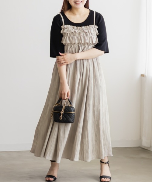 CLETTE(クレット)の「レイヤードフリルキャミワンピース(ワンピース・レディース・ブラック/ベージュ/チャコールグレー・4L/3L/LL)」の13枚目の写真