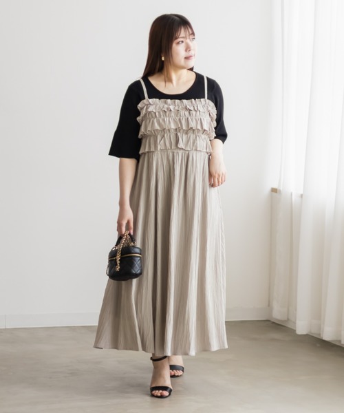 CLETTE(クレット)の「レイヤードフリルキャミワンピース(ワンピース・レディース・ブラック/ベージュ/チャコールグレー・4L/3L/LL)」の12枚目の写真