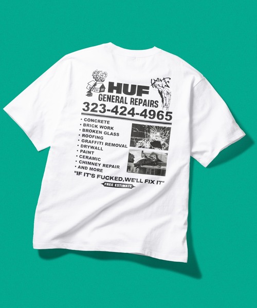 HUF(ハフ)の「GENERAL REPAIRS TEE(Tシャツ/カットソー・メンズ・ホワイト/ブラック・M/L/XL/XXL/S)」の2枚目の写真