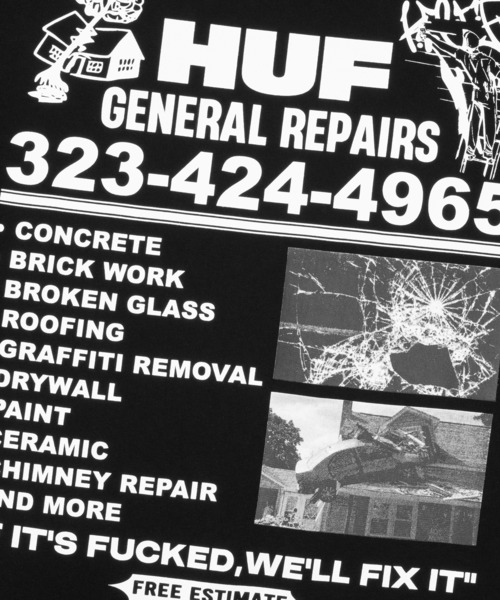 HUF(ハフ)の「GENERAL REPAIRS TEE(Tシャツ/カットソー・メンズ・ホワイト/ブラック・M/L/XL/XXL/S)」の15枚目の写真