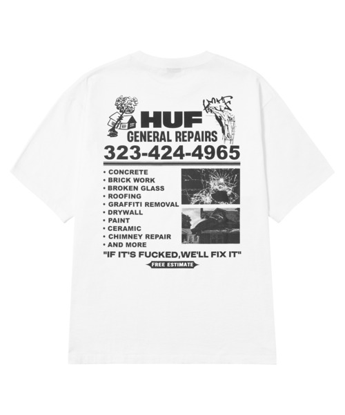 HUF(ハフ)の「GENERAL REPAIRS TEE(Tシャツ/カットソー・メンズ・ホワイト/ブラック・M/L/XL/XXL/S)」の3枚目の写真
