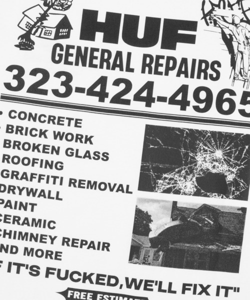 HUF(ハフ)の「GENERAL REPAIRS TEE(Tシャツ/カットソー・メンズ・ホワイト/ブラック・M/L/XL/XXL/S)」の13枚目の写真