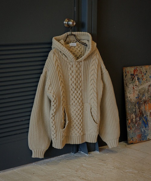 みな アダムエロペ web限定 ボリュームケーブル ニット パーカー WEB限定】ボリュームケーブル ニット パーカー / ロングシーズン着用