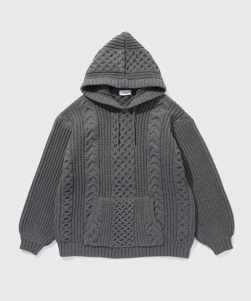 ADAM ET ROPE'（アダムエロペ）の「【WEB限定】ボリュームケーブル ニット パーカー / ロングシーズン着用可能 / 超軽量 / ユニセックス（パーカー・メンズ・ブラック/チャコールグレー/キナリ・M/L）」の19枚目の写真