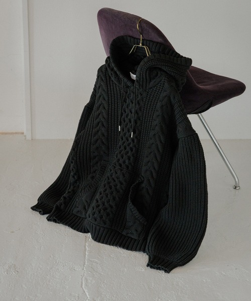 WEB限定】ボリュームケーブル ニット パーカー / ロングシーズン着用
