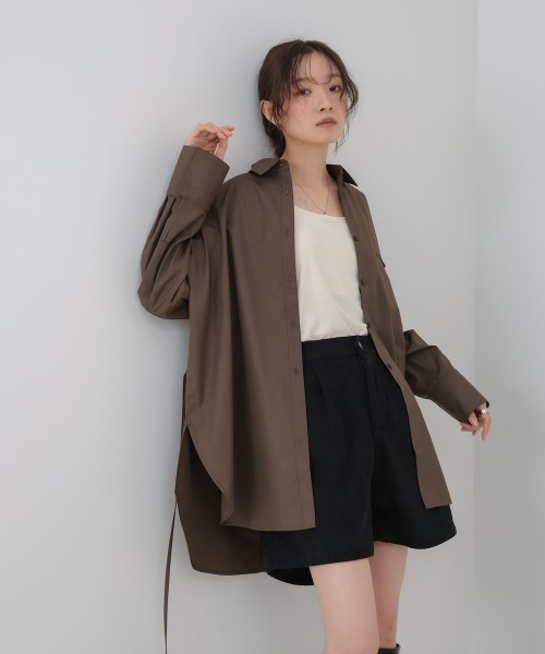 Bab(バブ)の「ロングシャツブラウス(シャツ/ブラウス・レディース・オフホワイト/チャコールグレー/ブラウン・M)」の3枚目の写真