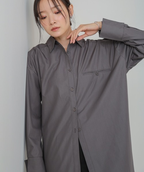 Bab(バブ)の「ロングシャツブラウス(シャツ/ブラウス・レディース・オフホワイト/チャコールグレー/ブラウン・M)」の14枚目の写真
