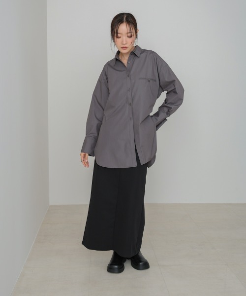 Bab(バブ)の「ロングシャツブラウス(シャツ/ブラウス・レディース・オフホワイト/チャコールグレー/ブラウン・M)」の15枚目の写真