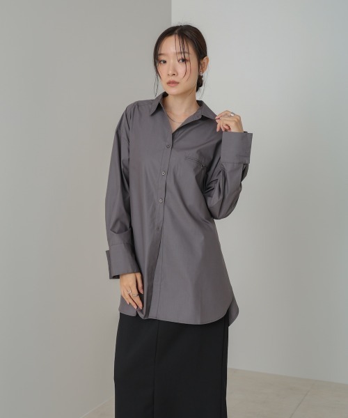 Bab(バブ)の「ロングシャツブラウス(シャツ/ブラウス・レディース・オフホワイト/チャコールグレー/ブラウン・M)」の16枚目の写真