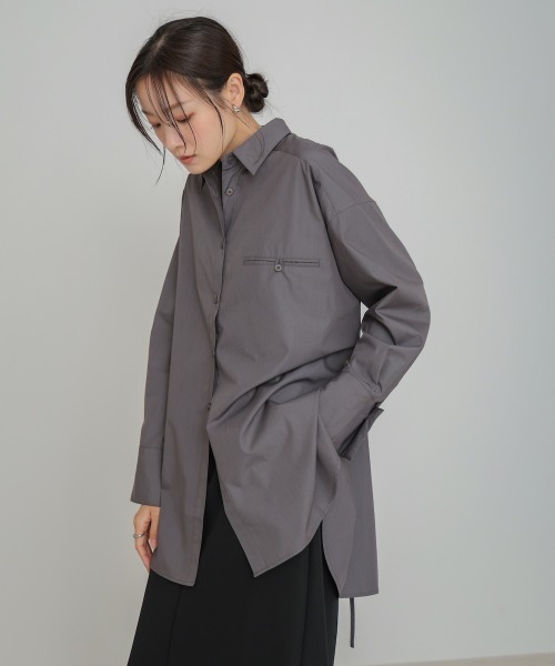 Bab(バブ)の「ロングシャツブラウス(シャツ/ブラウス・レディース・オフホワイト/チャコールグレー/ブラウン・M)」の19枚目の写真
