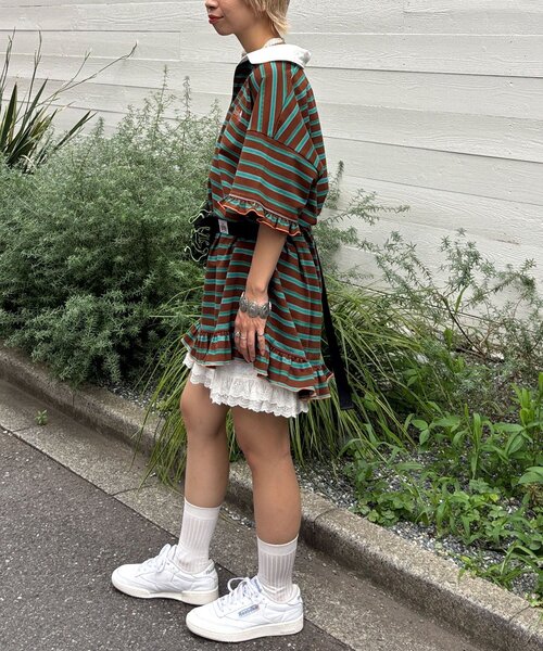 アルベロ　半袖チュニック 黒と白　ブタさん　モチーフ付 アルベロ 半袖チュニック 黒と白 ブタさん モチーフ付