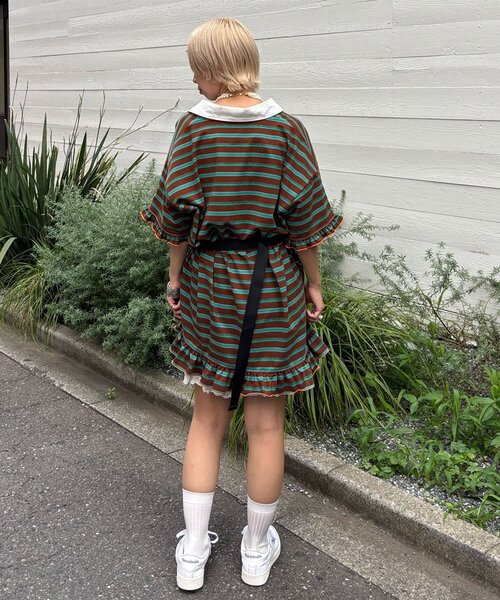 HELLO.SANFRANCISCO(ハローサンフランシスコ)の「【HELLO.SANFRANCISCO/ハローサンフランシスコ】ロゴ刺繍ラガーシャツチュニック(チュニック・レディース・ブラウン/ピンク/イエロー・ONE SIZE)」の9枚目の写真