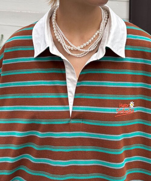 HELLO.SANFRANCISCO(ハローサンフランシスコ)の「【HELLO.SANFRANCISCO/ハローサンフランシスコ】ロゴ刺繍ラガーシャツチュニック(チュニック・レディース・ブラウン/ピンク/イエロー・ONE SIZE)」の13枚目の写真