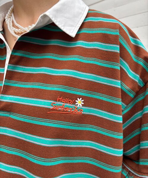 HELLO.SANFRANCISCO(ハローサンフランシスコ)の「【HELLO.SANFRANCISCO/ハローサンフランシスコ】ロゴ刺繍ラガーシャツチュニック(チュニック・レディース・ブラウン/ピンク/イエロー・ONE SIZE)」の14枚目の写真