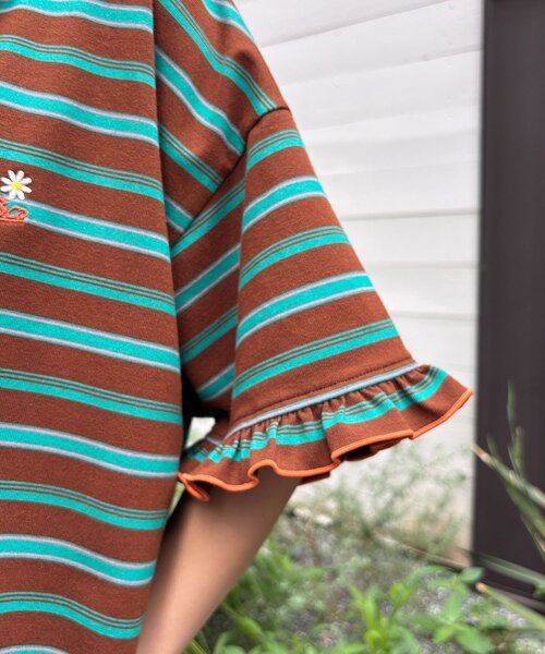 HELLO.SANFRANCISCO(ハローサンフランシスコ)の「【HELLO.SANFRANCISCO/ハローサンフランシスコ】ロゴ刺繍ラガーシャツチュニック(チュニック・レディース・ブラウン/ピンク/イエロー・ONE SIZE)」の4枚目の写真