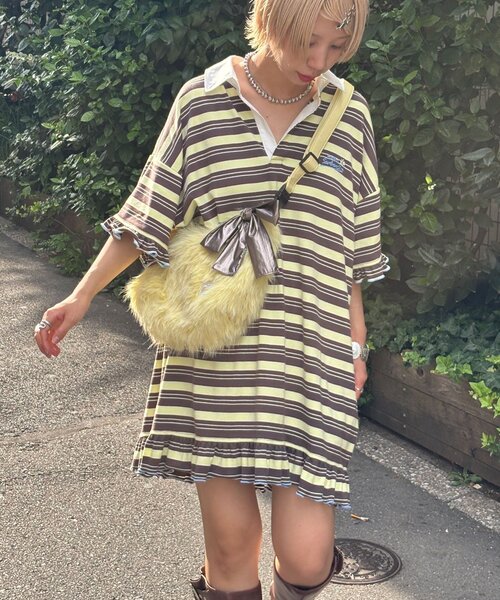 HELLO.SANFRANCISCO(ハローサンフランシスコ)の「【HELLO.SANFRANCISCO/ハローサンフランシスコ】ロゴ刺繍ラガーシャツチュニック(チュニック・レディース・ブラウン/ピンク/イエロー・ONE SIZE)」の6枚目の写真