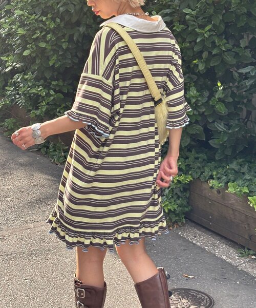 HELLO.SANFRANCISCO(ハローサンフランシスコ)の「【HELLO.SANFRANCISCO/ハローサンフランシスコ】ロゴ刺繍ラガーシャツチュニック(チュニック・レディース・ブラウン/ピンク/イエロー・ONE SIZE)」の8枚目の写真