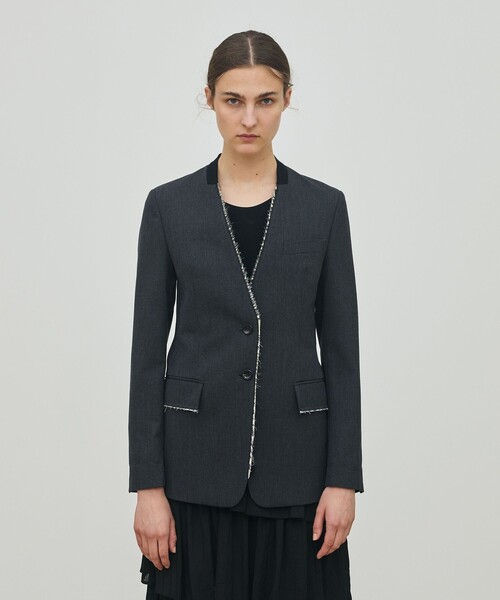 セール】ハードウールオックスフォード ノーカラージャケット（ノー