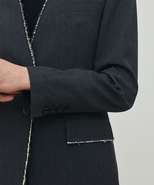 セール】ハードウールオックスフォード ノーカラージャケット（ノー