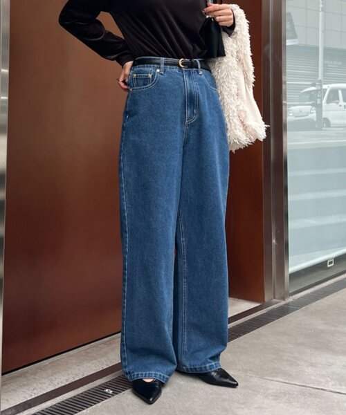 Jena espace merveilleux（ジェナ　エスパスメルヴェイユ）の「【5サイズ展開】【WEB限定】ストレートデニムパンツ（デニムパンツ・レディース・ネイビー/サックスブルー/ブラック・4/0/3/2/1）」の3枚目の写真