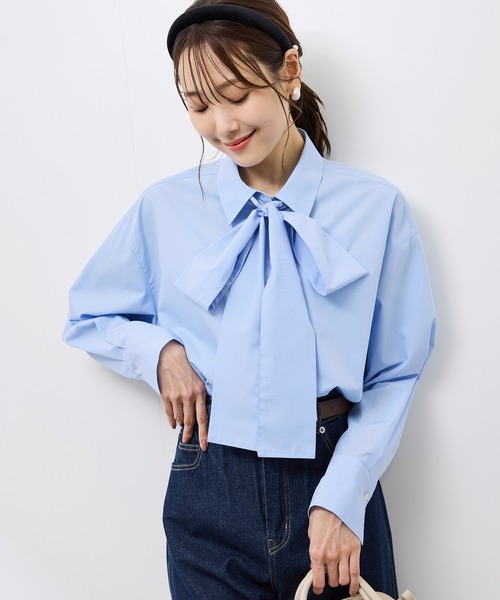 ROPE' PICNIC(ロペピクニック)の「【防シワ】ボウタイ付きレギュラーシャツ(シャツ/ブラウス・レディース・ブルー/オフホワイト/サックスブルー/ネイビー・FREE)」の4枚目の写真