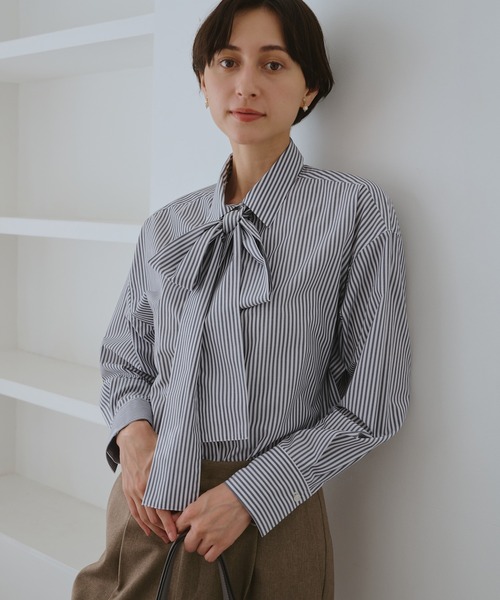 セール】【防シワ】ボウタイ付きレギュラーシャツ（シャツ/ブラウス