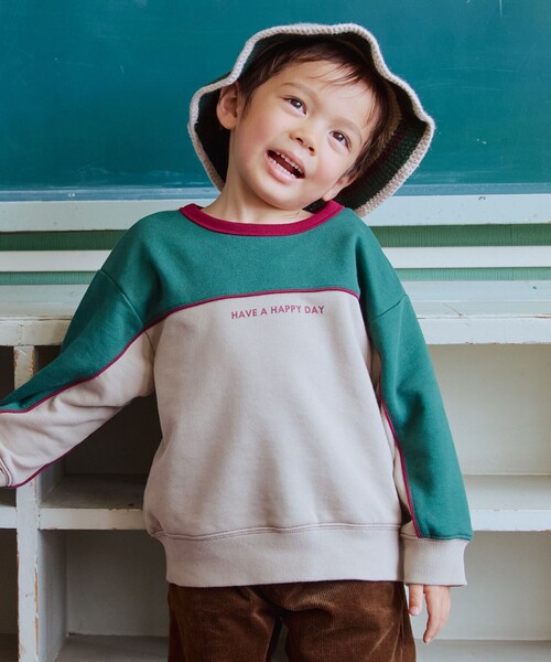 B:MING by BEAMS（ビーミングバイビームス）の「配色 切替 スウェット 2025FW（100～140cm）（スウェット・キッズ・グリーン/イエロー・120/100/140/130/110）」の2枚目の写真