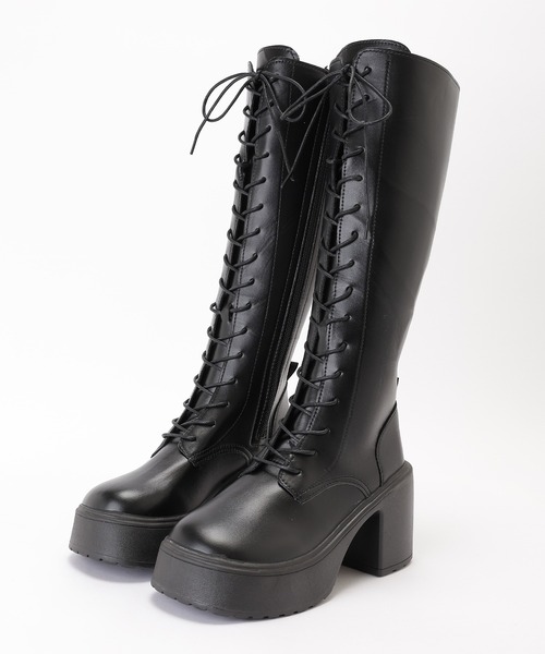 Lace Ladies(レースレディース)の「レザー調 レースアップ 厚底 ロング ブーツ(ブーツ・レディース・ブラック・23cm/23.5cm/24cm/24.5cm/25cm/22.5cm)」の10枚目の写真