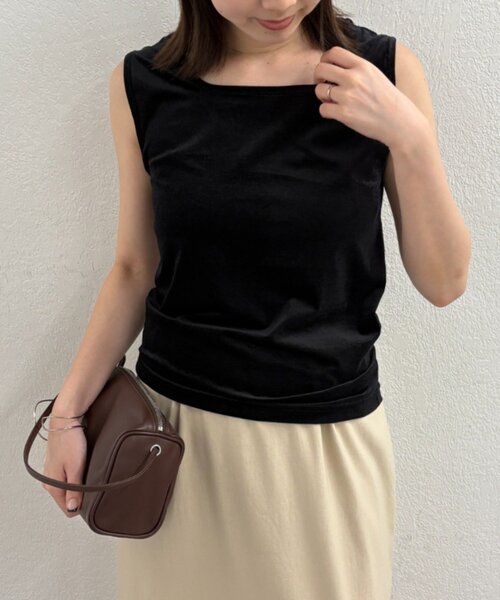 Omekashi(オメカシ)の「シアーベロアタンクトップ(タンクトップ・レディース・オフホワイト/チャコールグレー/ブラック・FREE)」の2枚目の写真