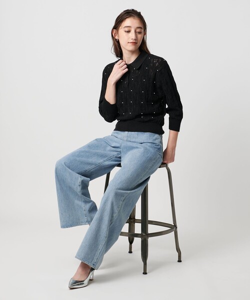 UNITED ARROWS（ユナイテッドアローズ）の「フェイクパール レース プルオーバー ニット ウォッシャブル（ニット/セーター・レディース・ダークグレー/ブラック・FREE）」の4枚目の写真