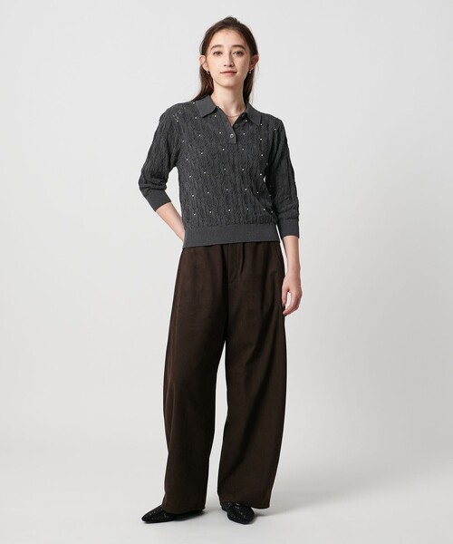 UNITED ARROWS（ユナイテッドアローズ）の「フェイクパール レース プルオーバー ニット ウォッシャブル（ニット/セーター・レディース・ダークグレー/ブラック・FREE）」の5枚目の写真