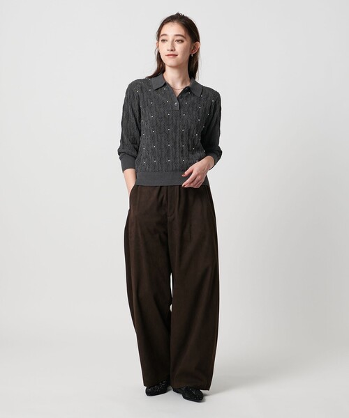 UNITED ARROWS（ユナイテッドアローズ）の「フェイクパール レース プルオーバー ニット ウォッシャブル（ニット/セーター・レディース・ダークグレー/ブラック・FREE）」の6枚目の写真