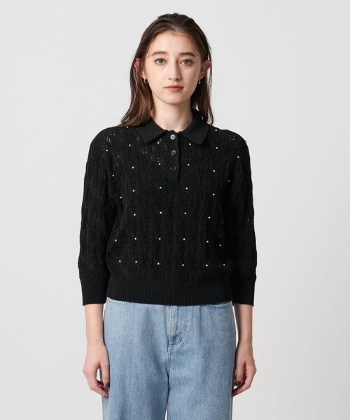 フェイクパール レース プルオーバー ニット ウォッシャブル（ニット