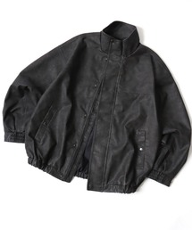 Vintage Design Synthetic Leather Blouson/オーバーサイズ ヴィンテージデザイン 合皮ブルゾン/フェイクレザージャケット/レディース メンズ