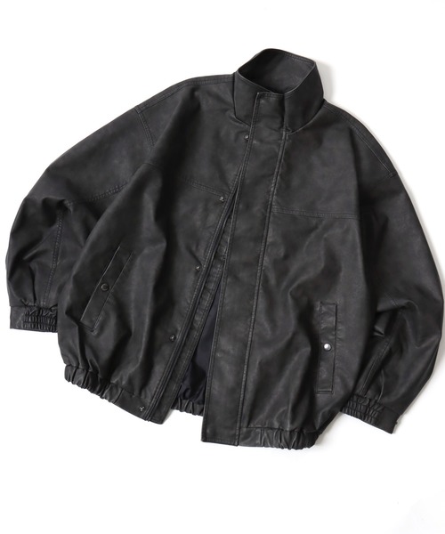 Lazar（ラザル）の「Vintage Design Synthetic Leather Blouson/オーバーサイズ ヴィンテージデザイン 合皮ブルゾン/フェイクレザージャケット/レディース メンズ（ブルゾン・メンズ・ブラック系その他/ブラウン系その他/ブラック・L/M/S）」の2枚目の写真
