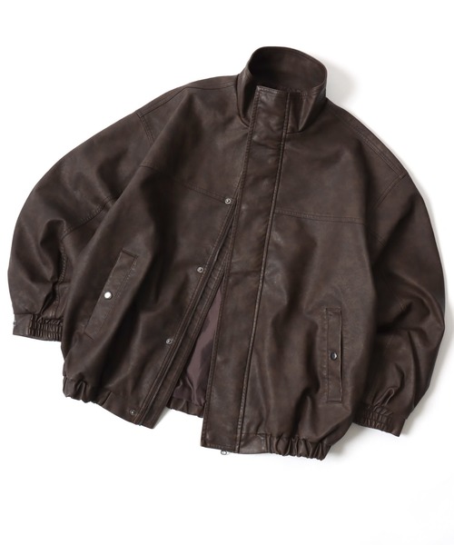 Lazar（ラザル）の「Vintage Design Synthetic Leather Blouson/オーバーサイズ ヴィンテージデザイン 合皮ブルゾン/フェイクレザージャケット/レディース メンズ（ブルゾン・メンズ・ブラック系その他/ブラウン系その他/ブラック・L/M/S）」の3枚目の写真