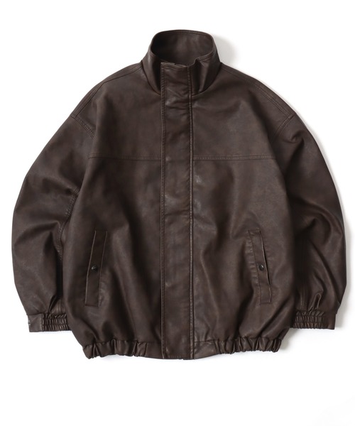 Lazar（ラザル）の「Vintage Design Synthetic Leather Blouson/オーバーサイズ ヴィンテージデザイン 合皮ブルゾン/フェイクレザージャケット/レディース メンズ（ブルゾン・メンズ・ブラック系その他/ブラウン系その他/ブラック・L/M/S）」の6枚目の写真