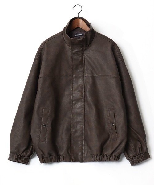 Lazar（ラザル）の「Vintage Design Synthetic Leather Blouson/オーバーサイズ ヴィンテージデザイン 合皮ブルゾン/フェイクレザージャケット/レディース メンズ（ブルゾン・メンズ・ブラック系その他/ブラウン系その他/ブラック・L/M/S）」の14枚目の写真