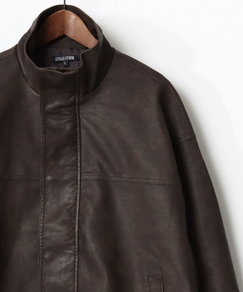 Lazar（ラザル）の「Vintage Design Synthetic Leather Blouson/オーバーサイズ ヴィンテージデザイン 合皮ブルゾン/フェイクレザージャケット/レディース メンズ（ブルゾン・メンズ・ブラック系その他/ブラウン系その他/ブラック・L/M/S）」の9枚目の写真