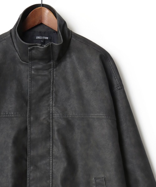 Lazar（ラザル）の「Vintage Design Synthetic Leather Blouson/オーバーサイズ ヴィンテージデザイン 合皮ブルゾン/フェイクレザージャケット/レディース メンズ（ブルゾン・メンズ・ブラック系その他/ブラウン系その他/ブラック・L/M/S）」の8枚目の写真