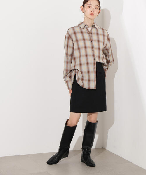 N.（N. Natural Beauty Basic）（エヌエヌナチュラルビューティーベーシック）の「フラノミニスカート（スカート・レディース・チャコールグレー/ブラック/ブラウン・MEDIUM）」の8枚目の写真