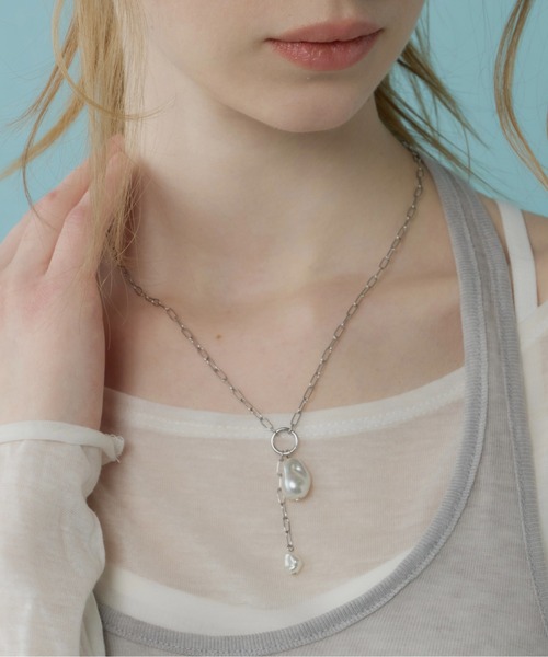 Su1.（スイ）の「【Su1.】【金属アレルギー対応】【ステンレス】ケーブルチェーンパールネックレス（ネックレス・レディース・シルバー/ゴールド・FREE）」の2枚目の写真
