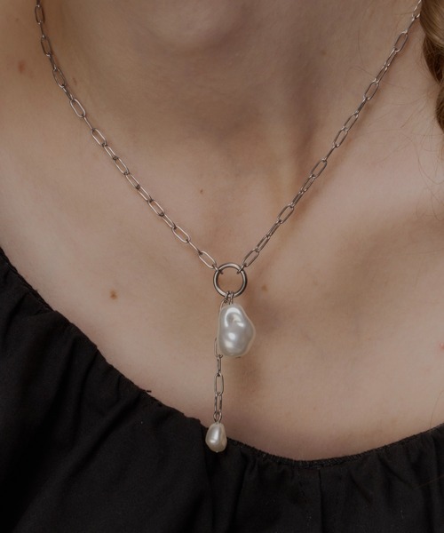 Su1.（スイ）の「【Su1.】【金属アレルギー対応】【ステンレス】ケーブルチェーンパールネックレス（ネックレス・レディース・シルバー/ゴールド・FREE）」の4枚目の写真