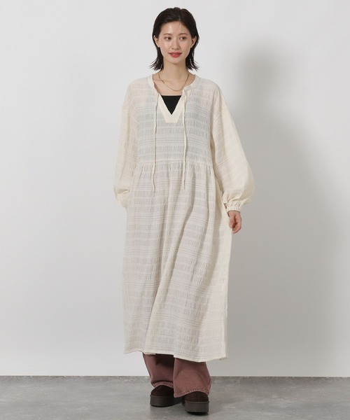 LAKOLE(ラコレ)の「モールストライプカフタンワンピース / 598274(ワンピース・レディース・ダークブラウン/アイボリー/ブラック・FREE)」の3枚目の写真