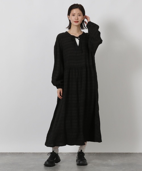 LAKOLE(ラコレ)の「モールストライプカフタンワンピース / 598274(ワンピース・レディース・ダークブラウン/アイボリー/ブラック・FREE)」の2枚目の写真